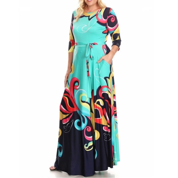 Plus Size Boho Scrolls Fit & Flare Maxi Dress - Picture 4 of 4